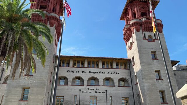 Saint Augustine, USA, June 25, 2025: TILT - The Lightner Museum is a museum of antiques, mostly American Gilded Age pieces, housed within the historic Hotel Alcazar building in downtown St. Augustine.