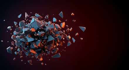Abstract geometric background featuring many scattered and broken shards creating a sense of digital decomposition and visual instability, crystalline, chaos, disruption
