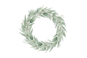 Elegant leafy wreath botanical arrangement with delicate floral accents on dark space