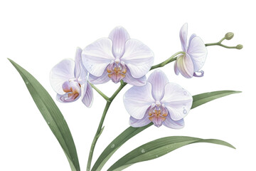Fototapeta premium Elegant Orchid Blossoms Displaying Exquisite Petals and Textured Foliage on Delicate Stems