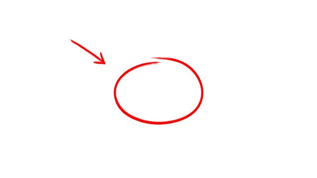 hand-drawn red circle with arrow on transparent background, red hand-drawn arrow pointing animation 4k