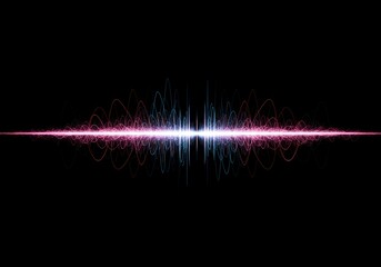 Abstract visualization of sound wave energy radiating across a dark field. Dynamic flowing repeating geometric pattern generates rhythmic background movement, color, circle, communication