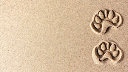 Valentine animal paw print sand background with copy space for romantic message or greeting card design concept