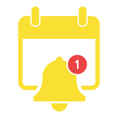 Flat design icon of a yellow calendar with a notification bell and a red "1" alert badge.