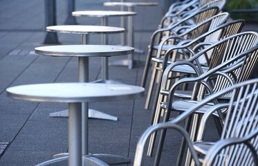 Close-up of modern silver seating with a shallow depth of field