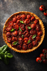 Rustic Tomato Basil Tart Top View &ndash; AI Generative