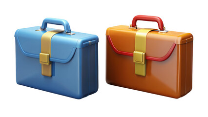 Two colorful leather briefcases with yellow straps on black background