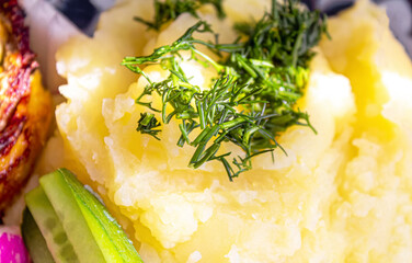 Mashed potatoes made from natural potatoes with dill