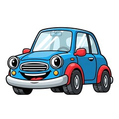 Smiling cartoon blue mini car illustration.