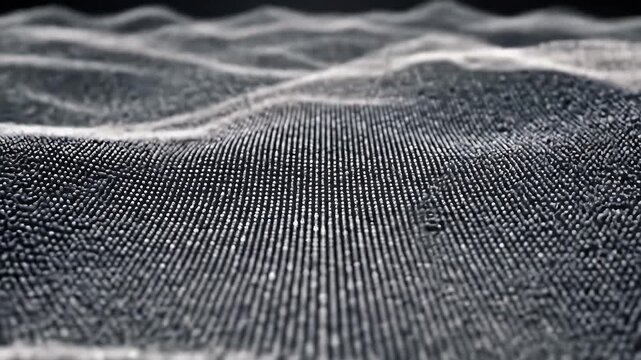 Closeup of textured fabric surface with tiny beads and intricate pattern in monochrome shades