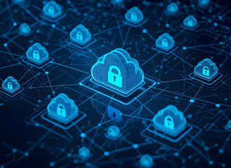 Cybersecurity Network with Digital Lock Icons Representing Secure Data Protection