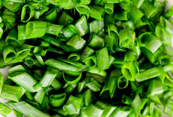 Freshly chopped green onions top view