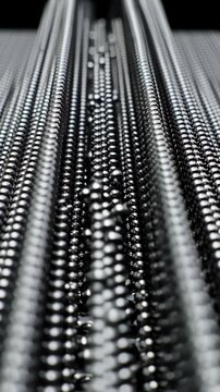 Close-up of textured metallic parallel lines, creating a dynamic, rippled visual effect