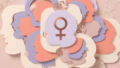 Interlinked female symbols in pastel colors with geometric design for International Women&rsquo;s Day  