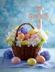 Rustic Easter Basket with Cross &ndash; AI Generative