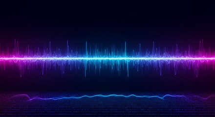 Vibrant blue and purple flowing digital equalizer visualization showing energy pulse, sound frequency, and seamless data modulation, gradient, liquid, dynamic