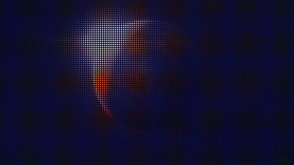 Modern halftone vector illustration featuring a glowing planet shape on dark blue background, ideal for tech and digital designs.