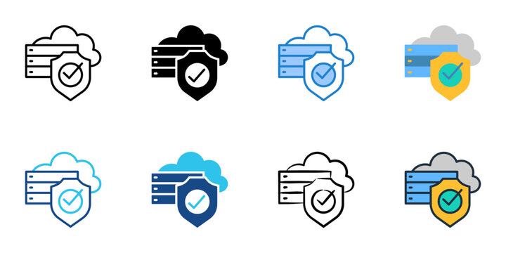 Secure Database icons set multiple style collection. Editable stroke 
