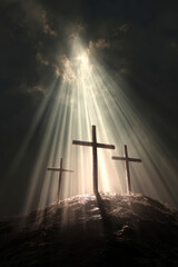 Three Crosses on Hill in Divine Light &ndash; AI Generative
