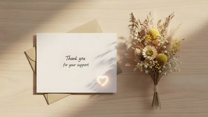 Elegant thank you card decorated with beautiful flowers and a heartfelt message on soft paper background