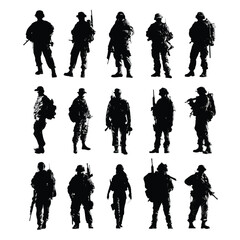 silhouettes of people in military uniform, army