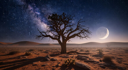 trees in the desert at night