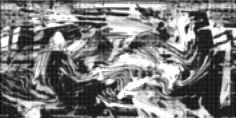 Grunge halftone gradient background. Faded grit noise texture. White and black sand wallpaper. Retro pixelated backdrop. Anime or manga style comic overlay. Vector graphic design textured template