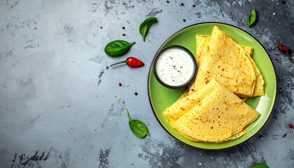 Delicious savory crepes with creamy sauce on a green plate.