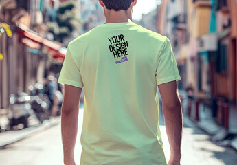 Mock up of a men wearing a white Tshirt 