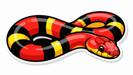A stylized red, yellow, and black banded snake coiled on a white background