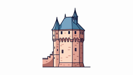 Obraz premium A stylized, cartoonish drawing of a brick tower with a pointed roof and battlements