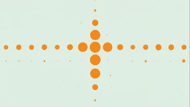 Abstract orange dots forming cross shape on a light green background