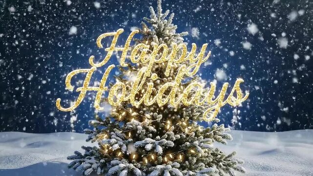 A festive Christmas card design featuring a decorative fir tree and snowflakes for a merry holiday winter celebration greeting