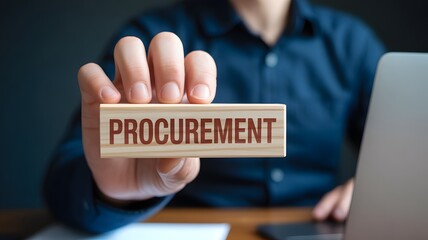 Procurement management industry concept, supply chain and retail logistics. Person with procurement text on wooden block.