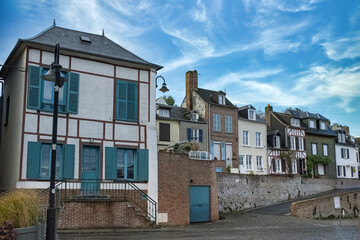 Le Treport in France, typical houses in the harbor
