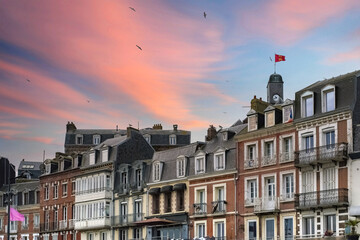 Le Treport in France, typical houses in the harbor
