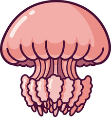 A stylized, pink jellyfish with flowing tentacles drifts in its aquatic realm