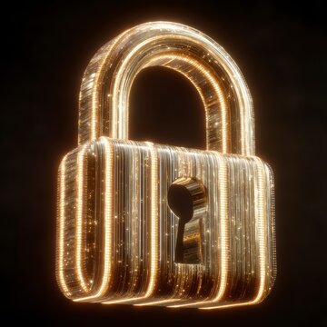 Glowing Digital Padlock with Sparkling Lights on Dark Background