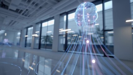 Adaptive learning system powered by artificial intelligence, abstract brain and data pathways, soft lighting, ai tutor clean corporate design 