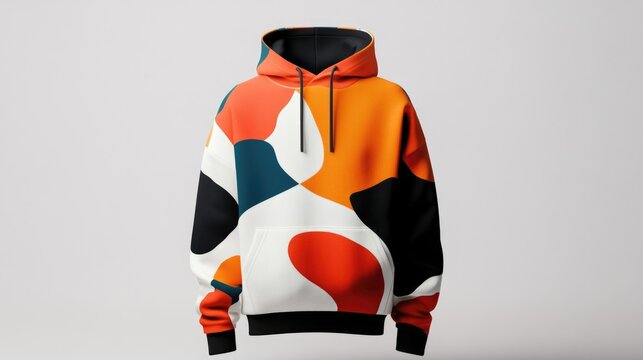 Interactive 3D Mockup of a Modern Hoodie with Bold Graphics on a White Background