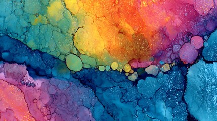 Vivid abstract art with flowing ink blends of blue, teal, orange, pink, and yellow