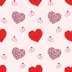 Valentine Heart and Rings Seamless Pattern Light Background