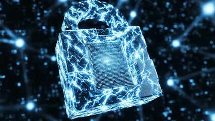 A glowing blue molecular structure on a dark blue background with 3D light effects - Powered by Adobe