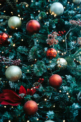 Decorated Christmas Tree with Festive Ornaments and Glowing Lights