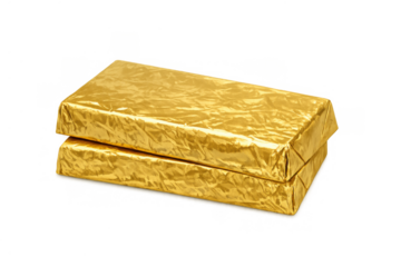 Gold bars stack, shiny metallic foil wrapping valuable assets. Representing luxury, wealth, finance, and investment. Transparent background