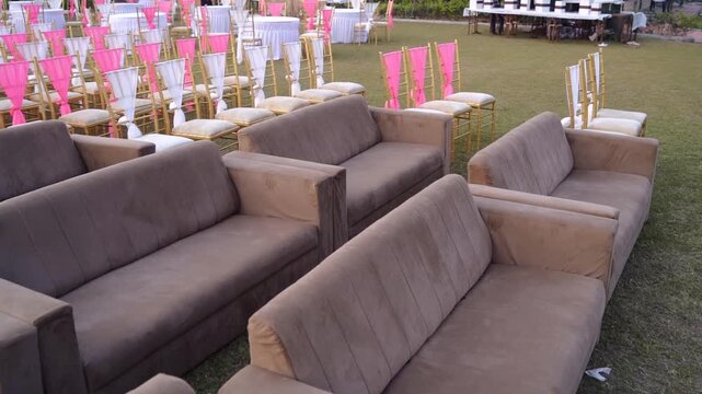 Elegant Wedding Venue Decor with Floral Arrangements and Ambient Lighting