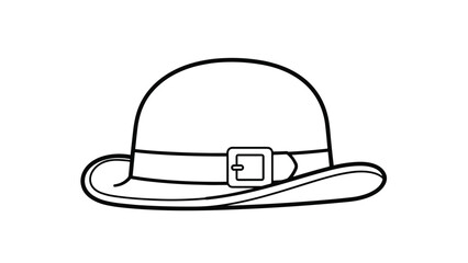 Fototapeta premium Clean black and white line drawing of a traditional bowler hat featuring a simple band and buckle detail.
