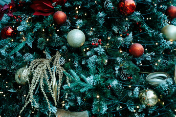 Decorated Christmas Tree with Festive Ornaments and Glowing Lights