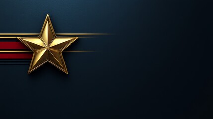 Obraz premium Golden star with red and blue stripes on deep navy — ideal for military tributes, patriotic branding, award ceremonies, and formal design projects symbolizing excellence, honor, and national pride.