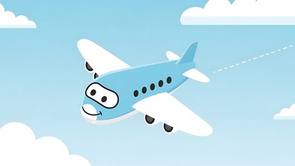 Cartoon airplane flying in blue sky.